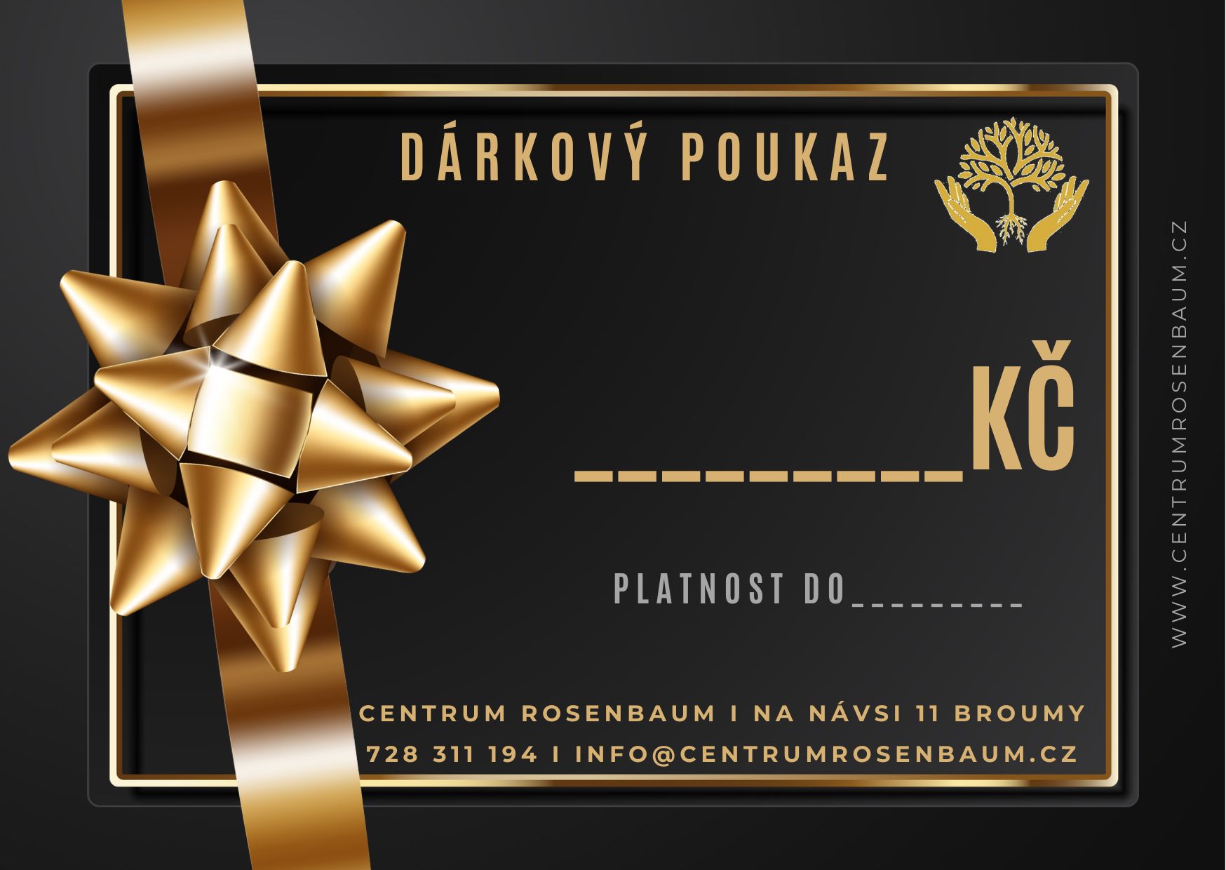 Dárkový poukaz Centra Rosenbaum — černý poukaz se zlatou mašlí